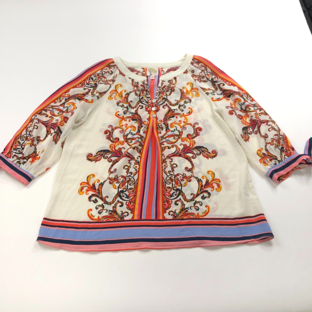 Fig And Flower Anthropologie Petite Large Pullover Smock Top Blouse Ivory MINT